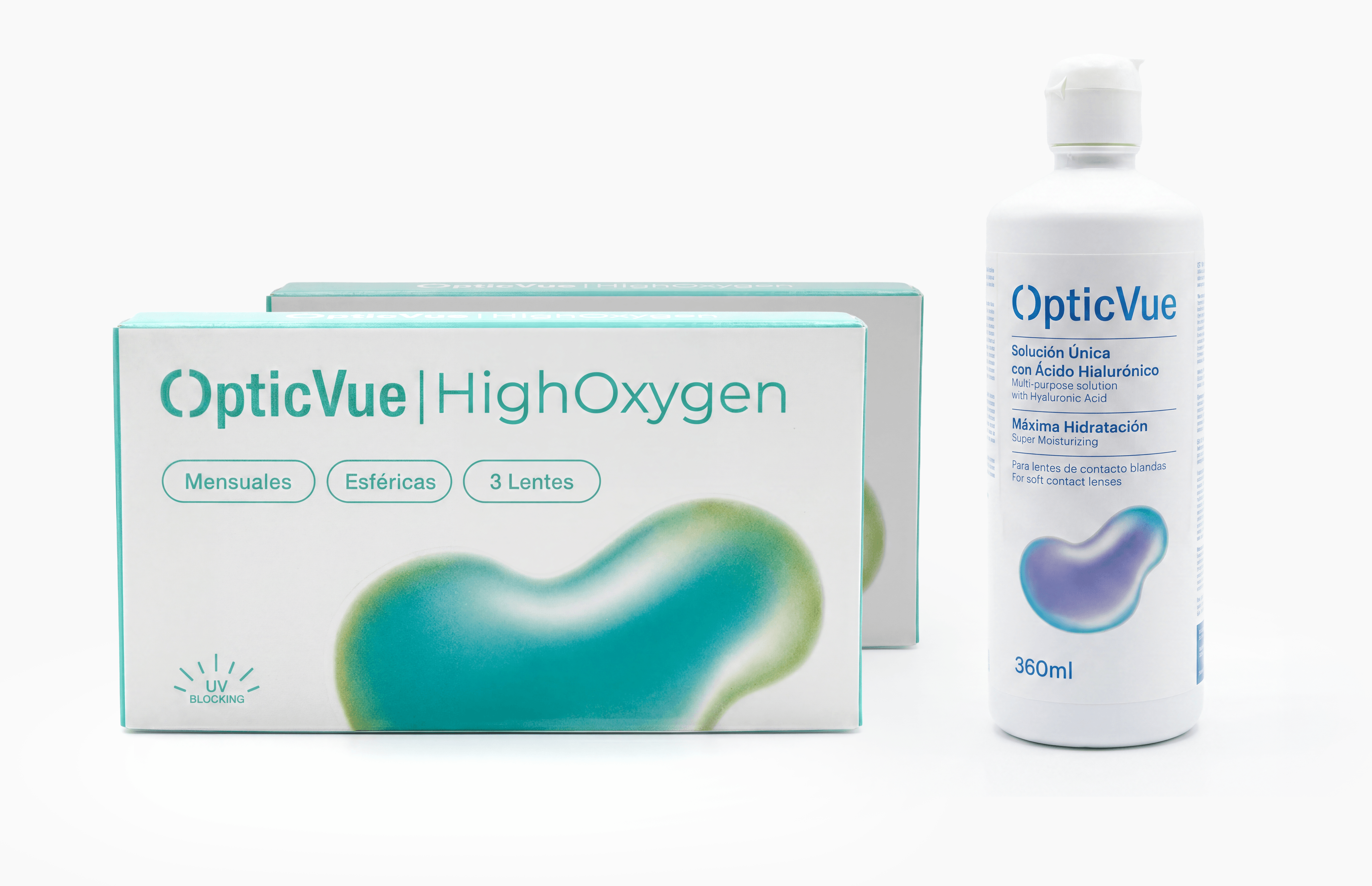 Lentillas Mensuales miopía HighOxygen pack 6 meses y solución óptica de OpticVue para comodidad y cuidado ocular.